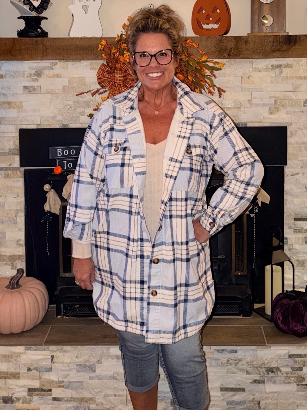 Maurices Light Blue & White Plaid Utility Shacket